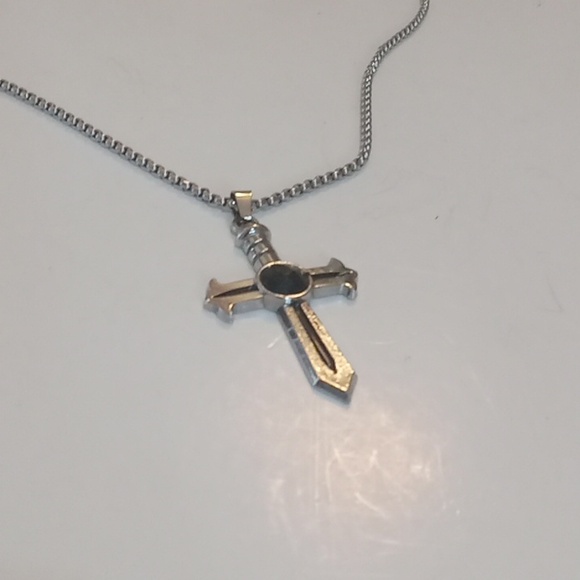 Gothic Sword Shaped Cross Necklace Silver & Black - Picture 2 of 8